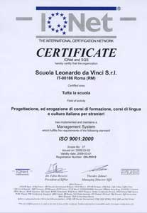 Our Italian school in Rome is certified to meet ISO 9001:2000, the internationally recognized standard for quality management systems