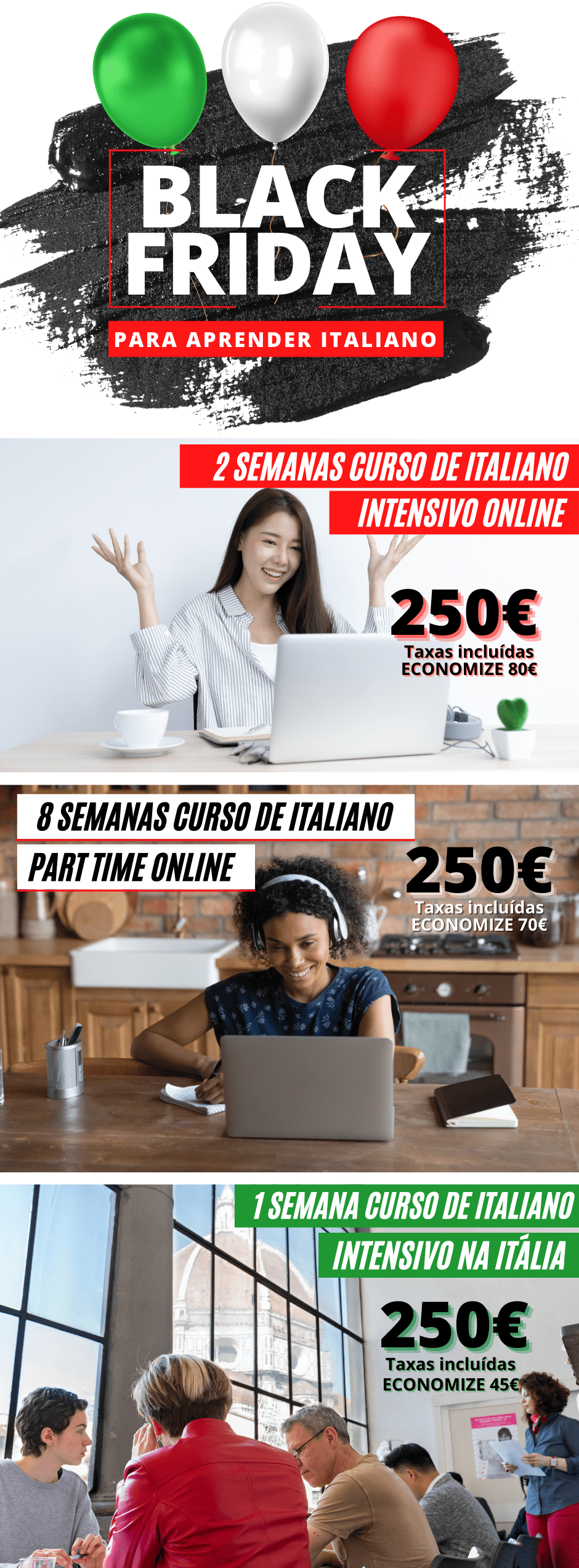 Oferta Black Friday para aprender italiano online ou na Italia